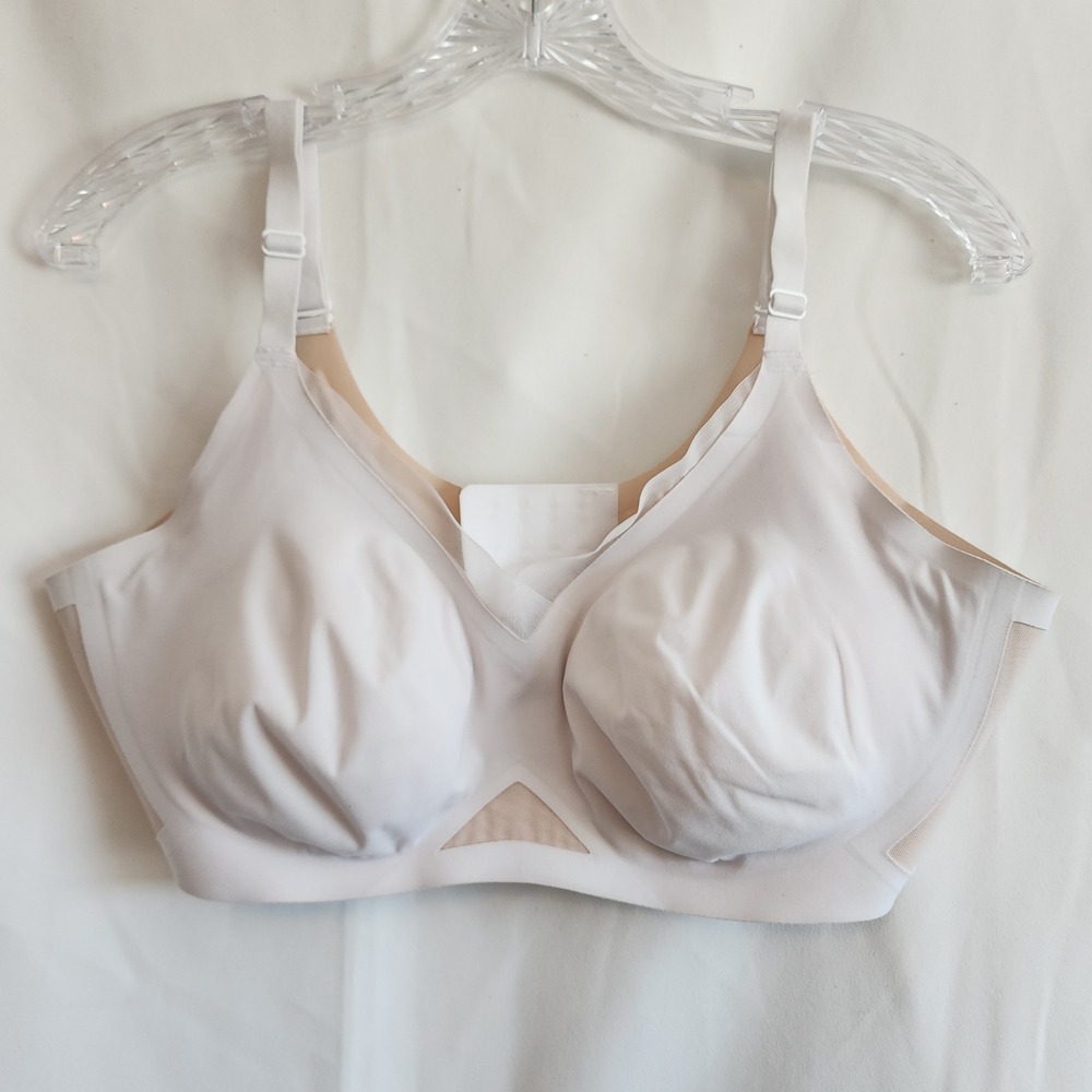 Honeylove Women Bra XL White/Beige Crossover Convertible Wireless Lightly Lined